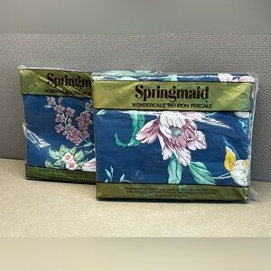 Vintage Floral Full/Double Sheet Set NOS Cottagecore 90s Blue Pink USA